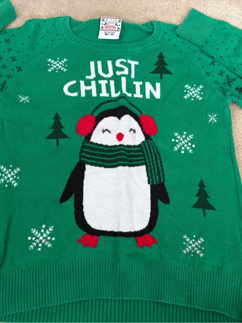 Holiday Time Green Penguin 'Just Chillin' Sweater for Kids